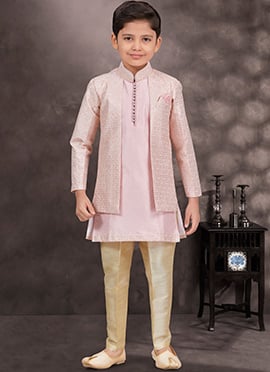 Light Pink Banarasi Silk Sequins Indowestern Sherwani For Young Royals
