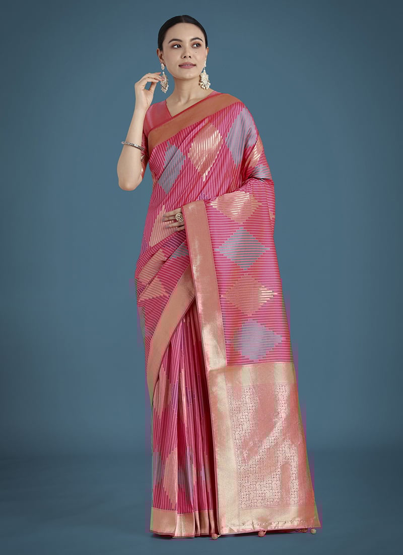 Light Pink Banarasi Silk Zari Woven Saree Festive Wear