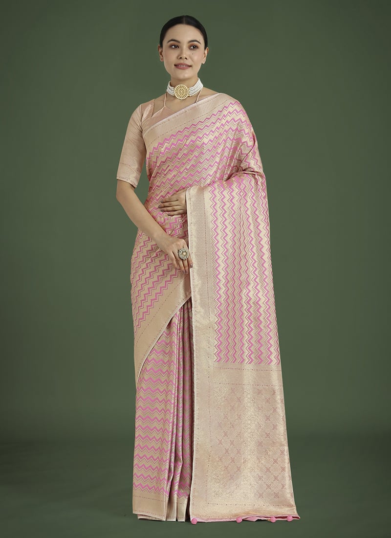 Light Pink Banarasi Silk Zari Woven Saree Festive Wear