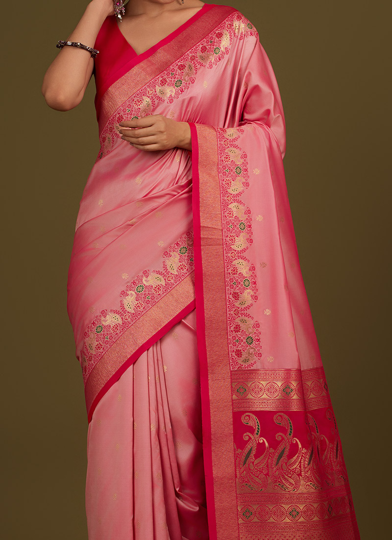 Banarasi Silk Zari Tissue Lilac Pink Festive Wear Saree