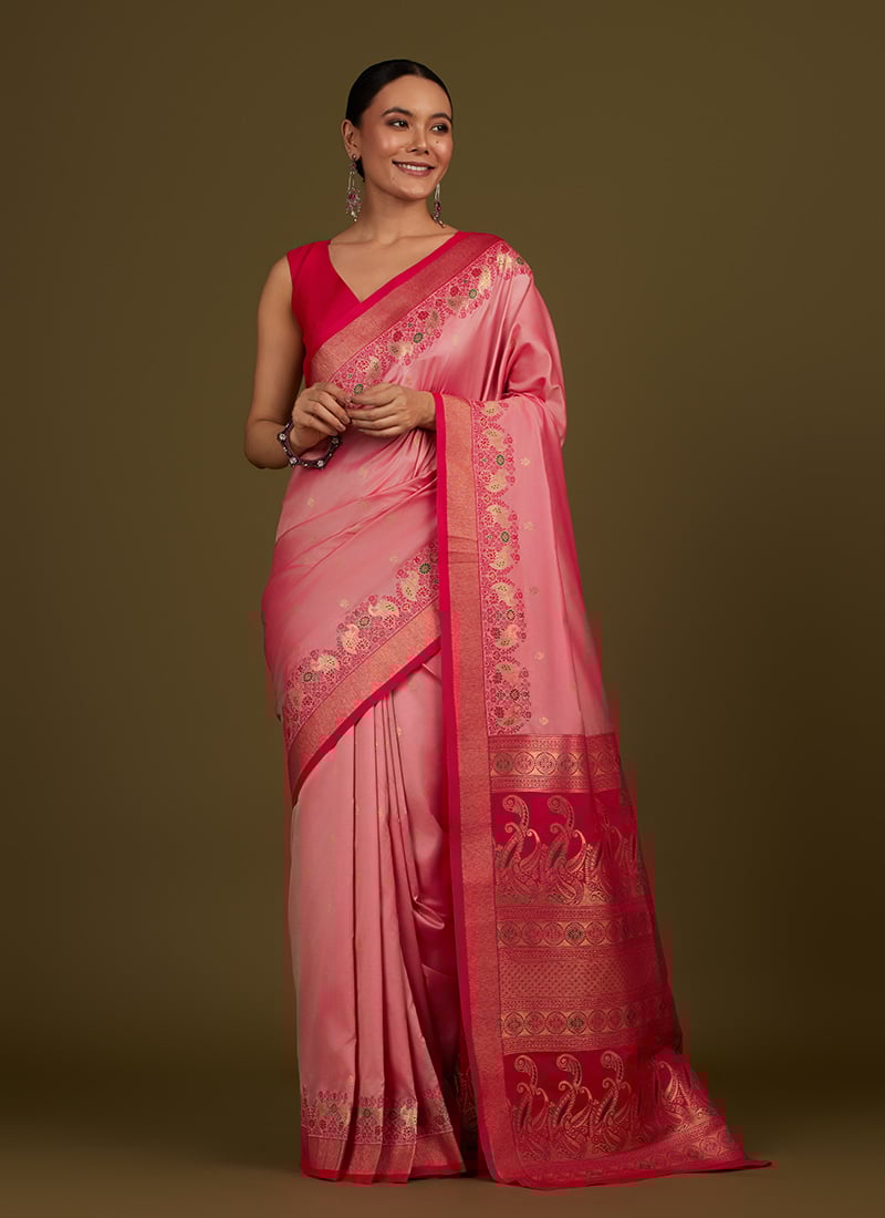 Light Pink Banarasi Silk Zari Woven Saree
