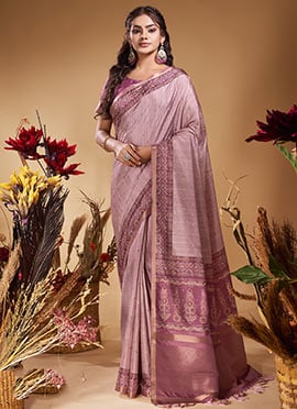 Light Pink Butti Tussar Silk Jacquard Zari Saree
