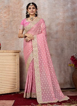 Light Pink Chanderi Georgette Embroidered Saree