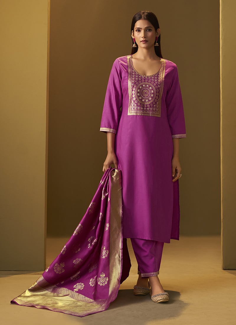 Light Pink Cotton Blend Jacquard Straight Pant Suit After Six Wear