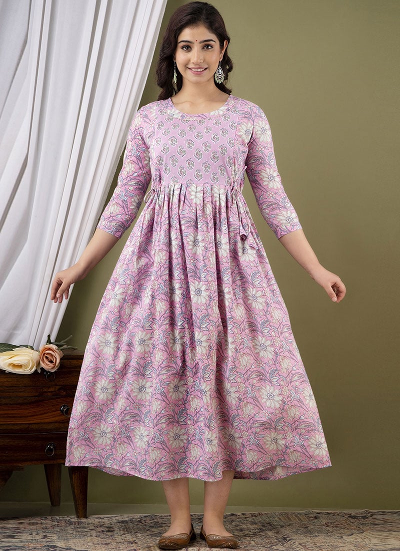 Light Pink Cotton Printed Dress After Six Wear