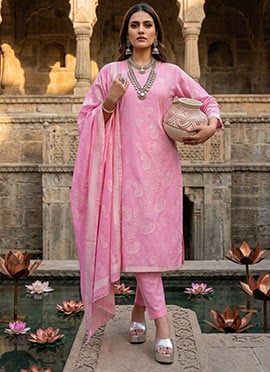 Light Pink Cotton Woven Straight Pant Suit