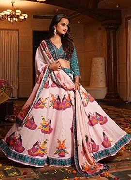 Light Pink Crepe Digital Print Chaniya Choli