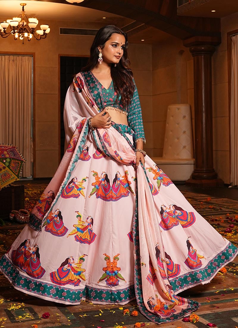 Light Pink Crepe Digital Print Chaniya Choli