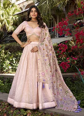 Light Pink Crush Silk Sequins Embroidered Umbrella Lehenga