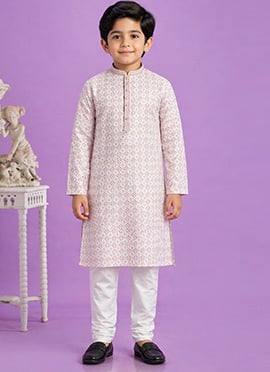 Light Pink Digital Print Kurta Cotton Kurta Pyjama For Kids Boys