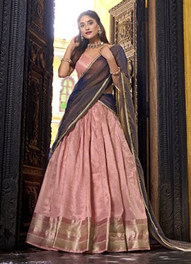 Light Pink Dupion Silk Zari Work Lehenga