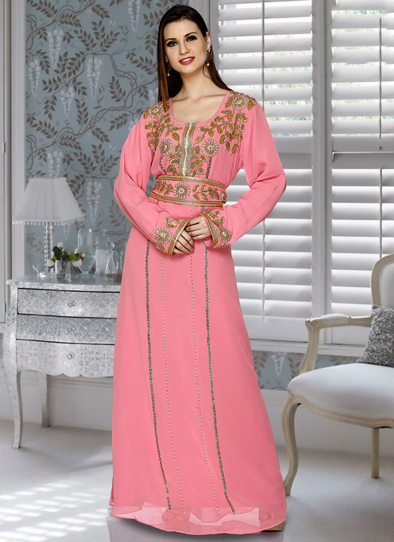 Buy Light Pink Embroidered Kaftan, Embroidered , Beads, fustan Online