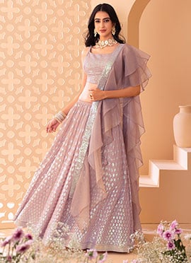 Light Pink Faux Georgette Embroidered Sequins Lehenga
