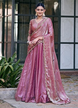 Light Pink Fendi Silk Embroidered Sequins Lehenga