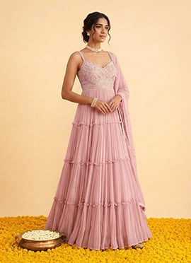 Light Pink Georgette Cutdana Sequins Embroidered Anarkali Suit