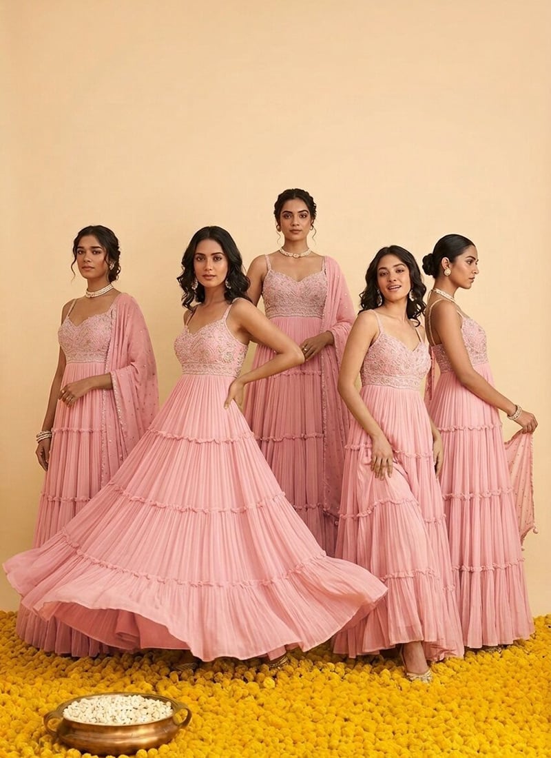 Light Pink Georgette Cutdana Sequins Embroidered Anarkali Suit Festive Wear
