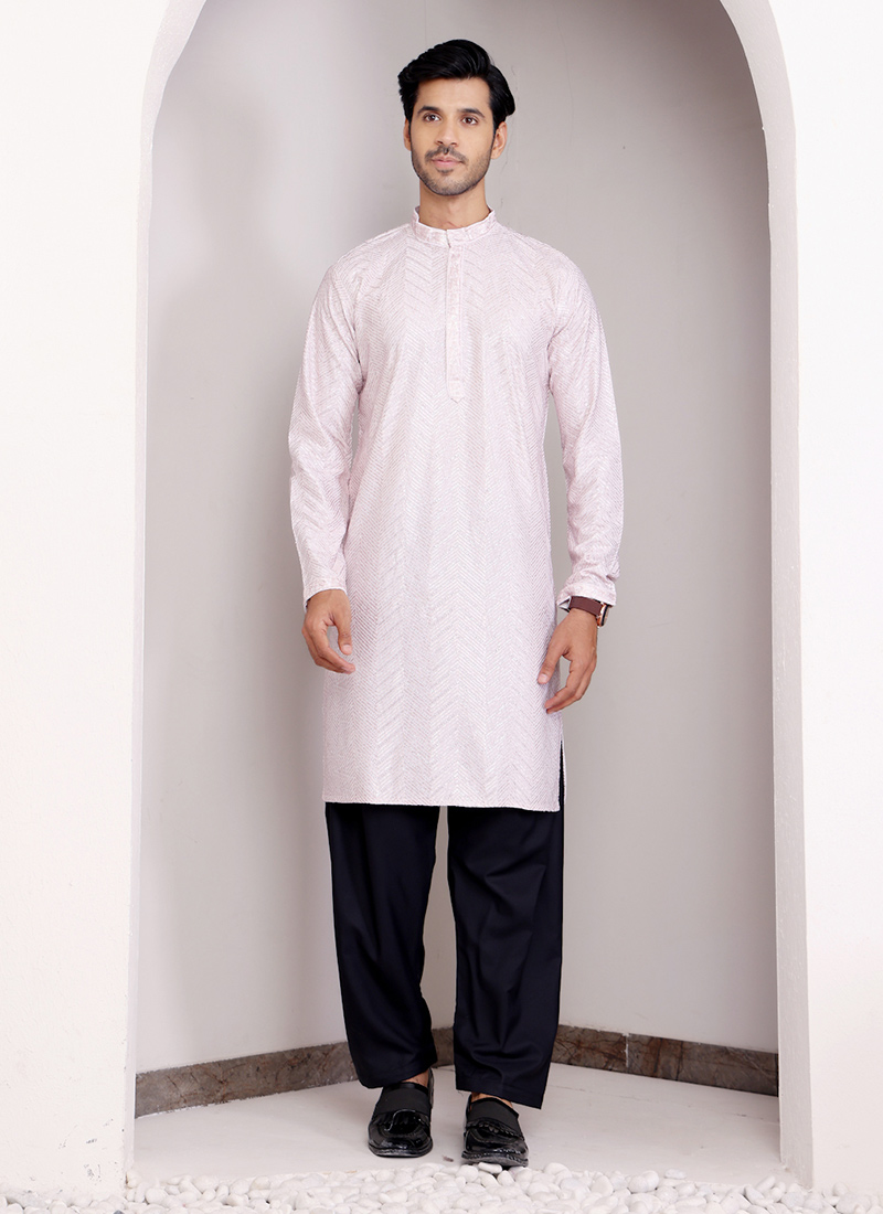 Light Pink Georgette Embroidered Chikankari Work Kurta
