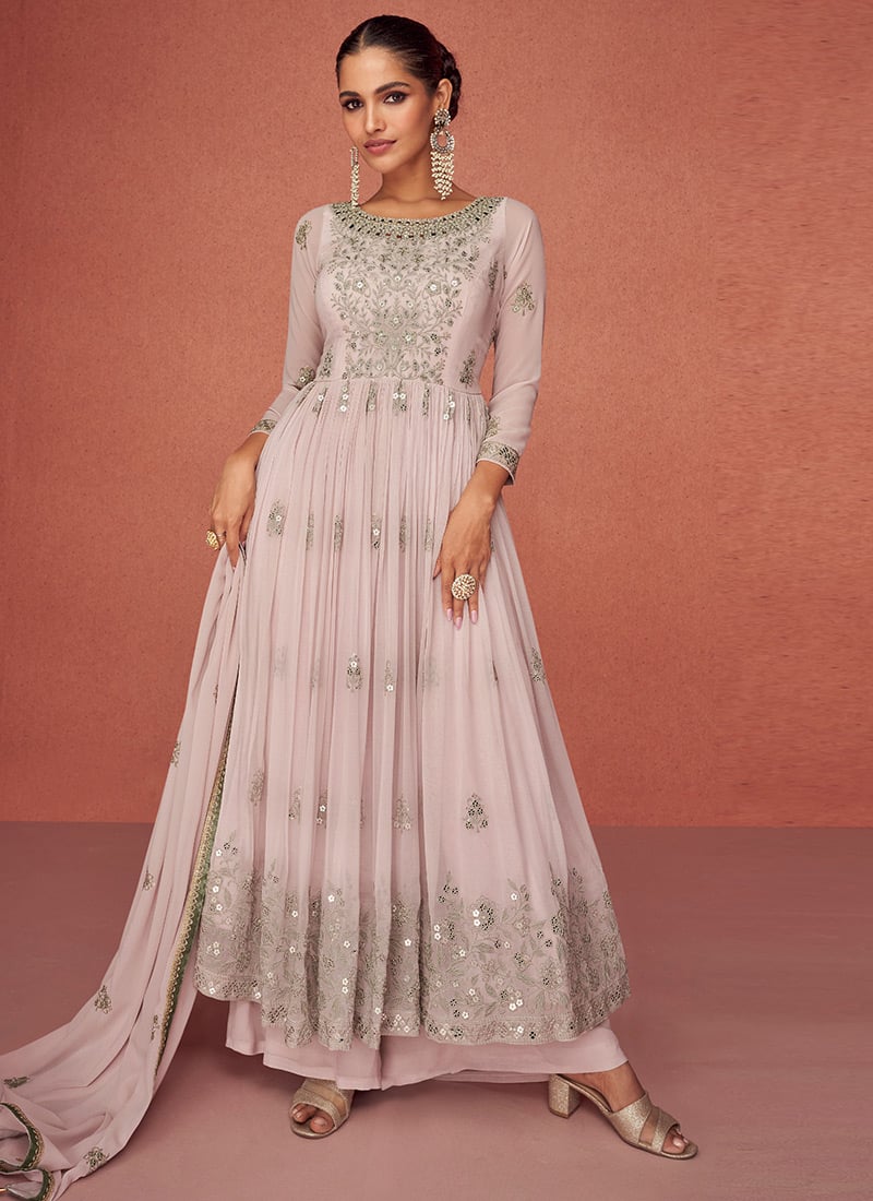 Light Pink Georgette Embroidery Palazzo Suit