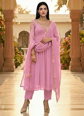 Light Pink Georgette Zari Sequins Embroidered Anarkali Suit