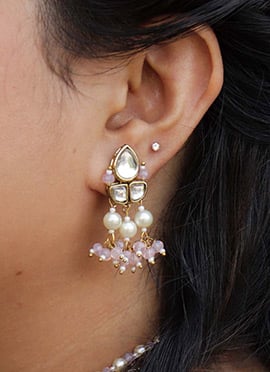 Light Pink Kundan And Moti Work Drops