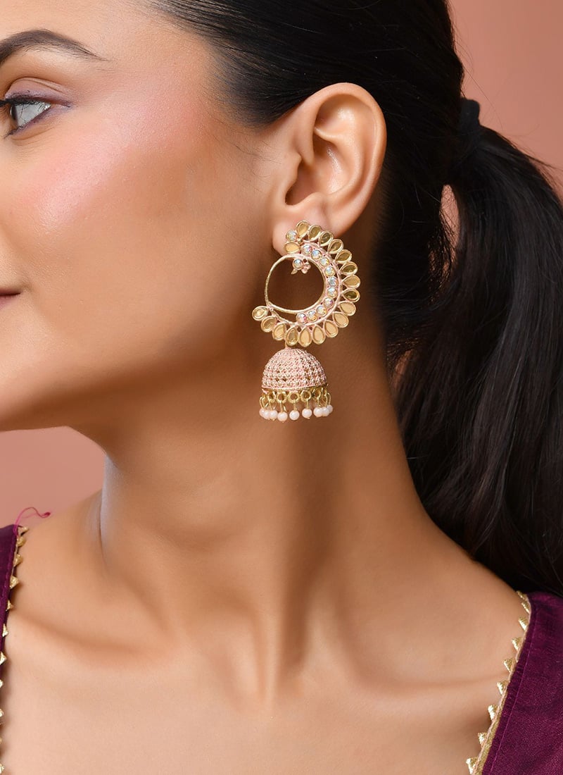 Light Pink Kundan Beads Jhumka Festive Wear