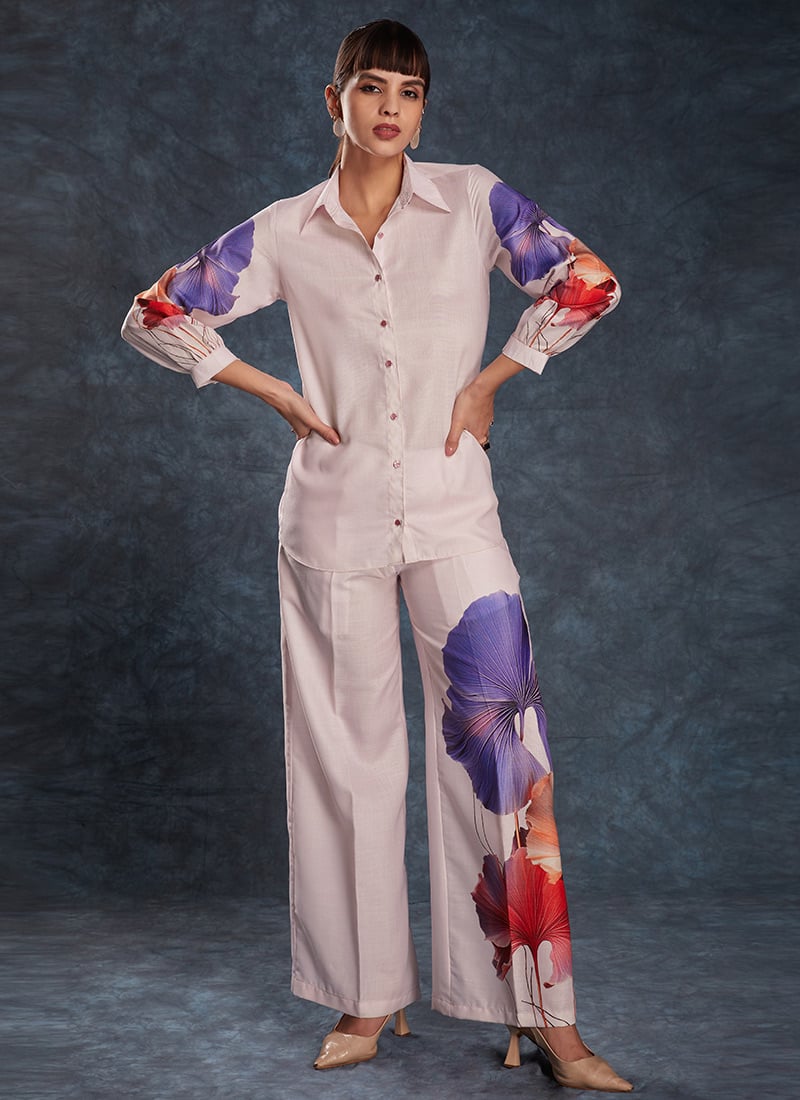 Light Pink Linen Digital Print Indowestern Co ord Set After Six Wear-IWSUSADTF361