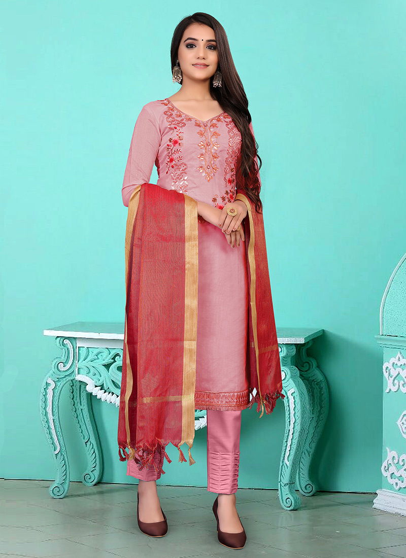 Light Pink Modal Chanderi Embroidery 