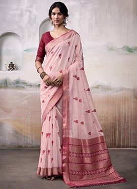 Light Pink Modal Cotton Woven Zari Saree