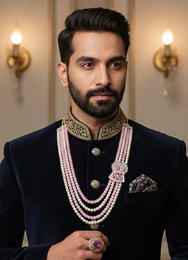 Light Pink Moti Men Necklace