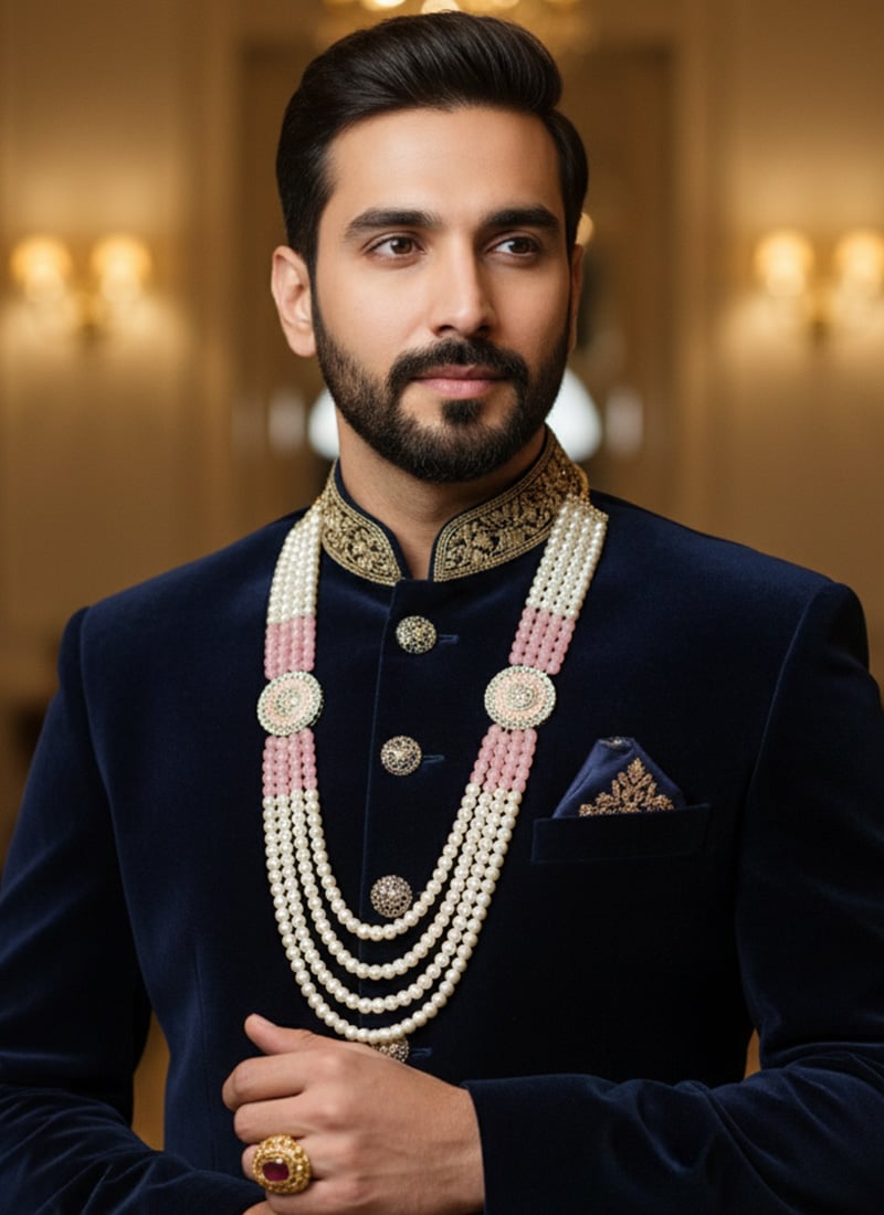 Light Pink Moti Men Necklace
