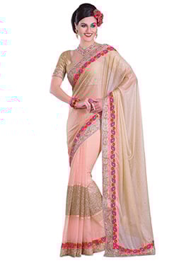 Light Pink N Beige Lycra Half N Half Saree