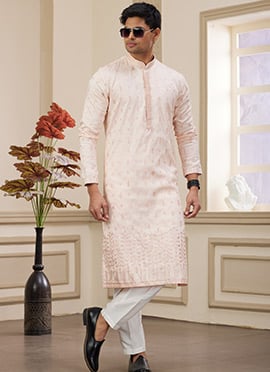 Light Pink Silk Sequins Kurta Pyjama