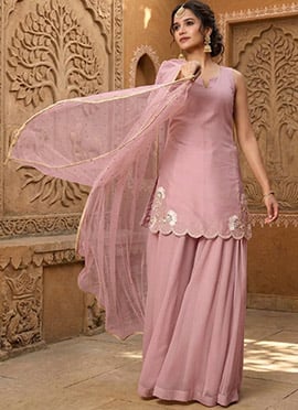Light Pink Silk Stone Work Sharara Suit