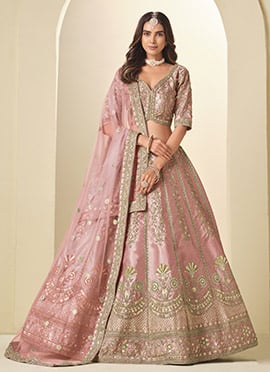 Light Pink Silk Zari Embroidered Sequins Lehenga
