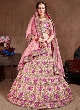 Light Pink Taffeta Elegant Lehenga With Embroidered Sequins