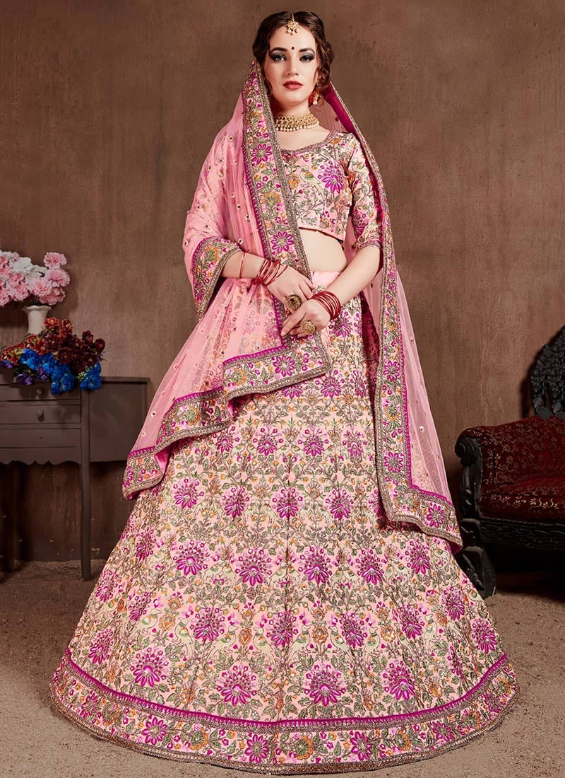 Light Pink Taffeta Elegant Lehenga With Embroidered Sequins Wedding Wear