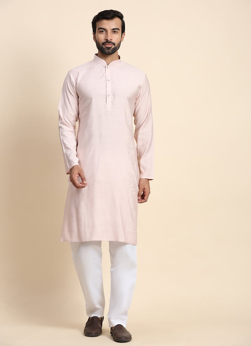 Light Pink Viscose Rayon Weaved Kurta