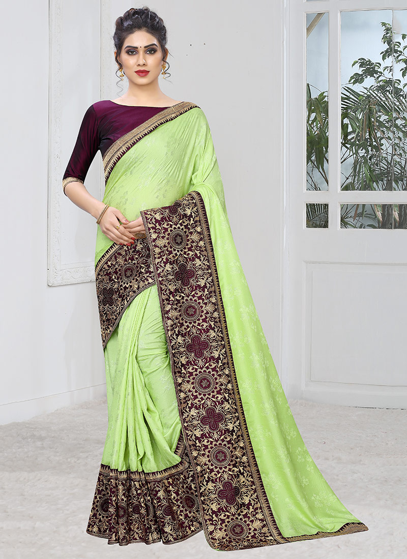 Light Pista Art Silk Embroidered Saree