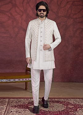 Light Pista Green Banarasi Silk Embroidered Sequins Thread Bandi Set