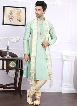 Light Pista Green Embroidered Kurta Pyjama
