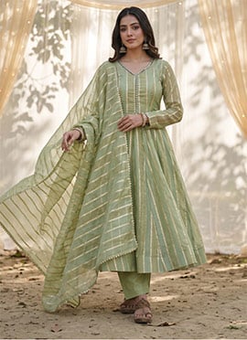 Light Pista Green Viscose Jacquard Anarkali Suit