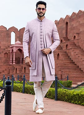 Light Purple Art Silk Embroidered Indowestern Sherwani