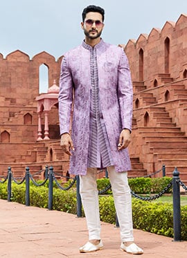 Light Purple Art Silk Embroidered Indowestern Sherwani