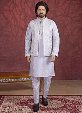 Light Purple Banarasi Silk Embroidered Sequins Thread Bandi Set