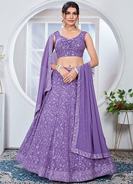 Light Purple Georgette Embroidered Regal Lehenga