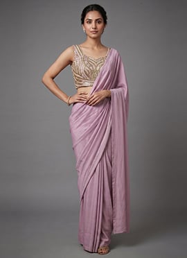 Light Purple Georgette Embroidered Sequins Beads Saree