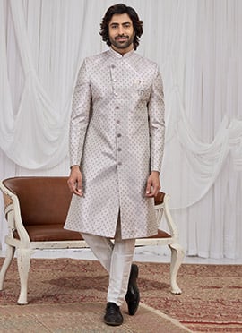 Light Purple Jacquard Silk Indowestern Sherwani Wedding Wear