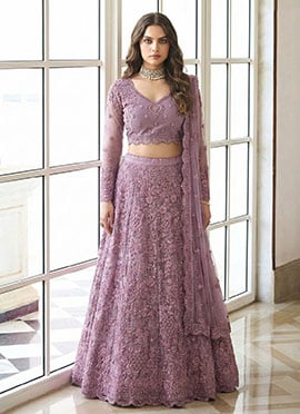 Light Purple Net Embroidered Sequins A Line Lehenga