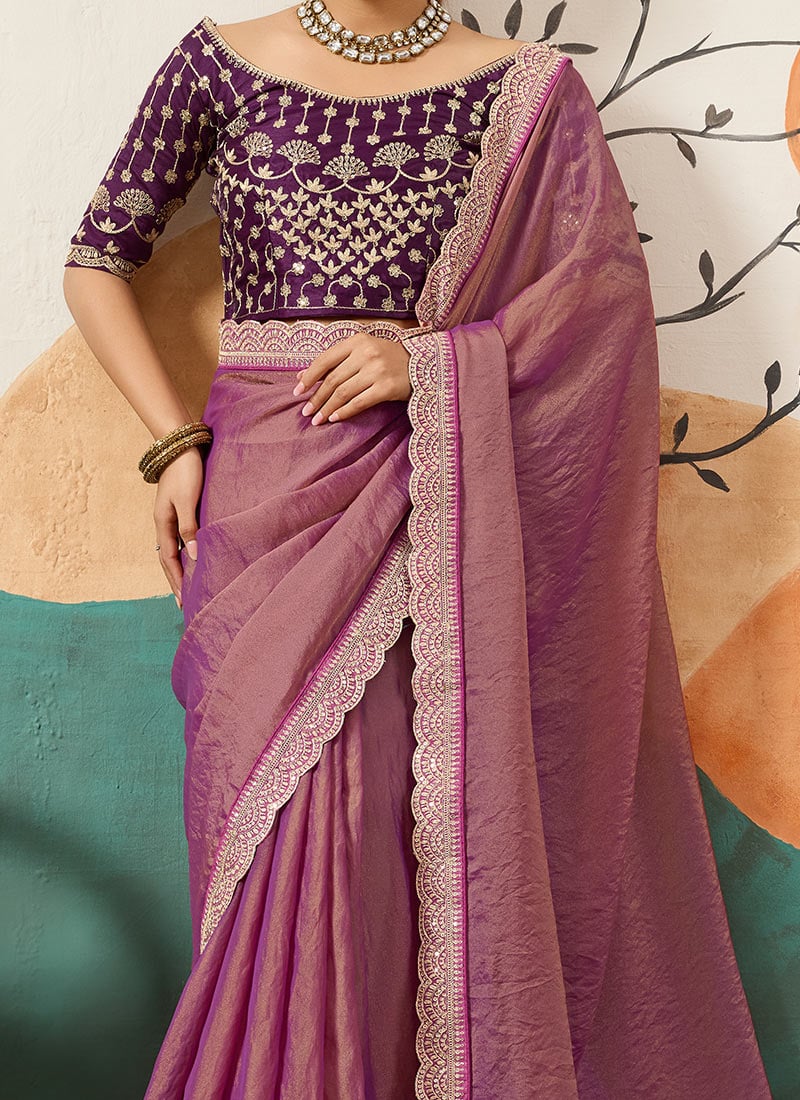 Graceful Grey Organza Tissue Saree with Sequin Work & Fine Embroidered Detailing Subtle Glam for Evening Elegance main image 1