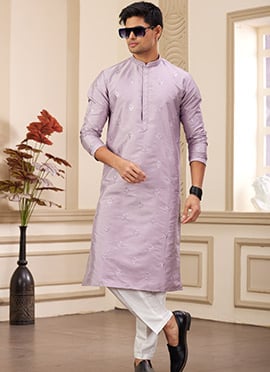Light Purple Silk Embroidered Sequins Kurta Pyjama